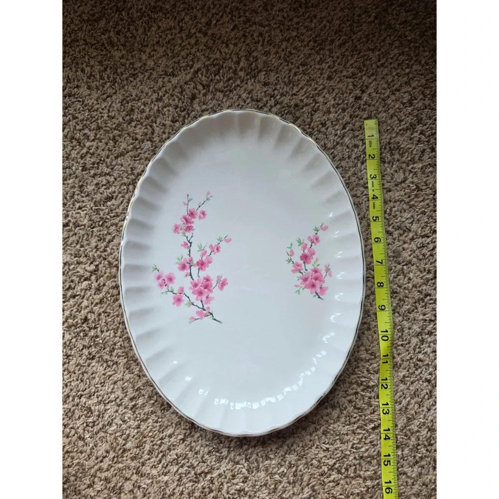 WS‎ George Bolero Oval Serving Platter Pink Cherry Blossom 22K Gold Trim Vintage